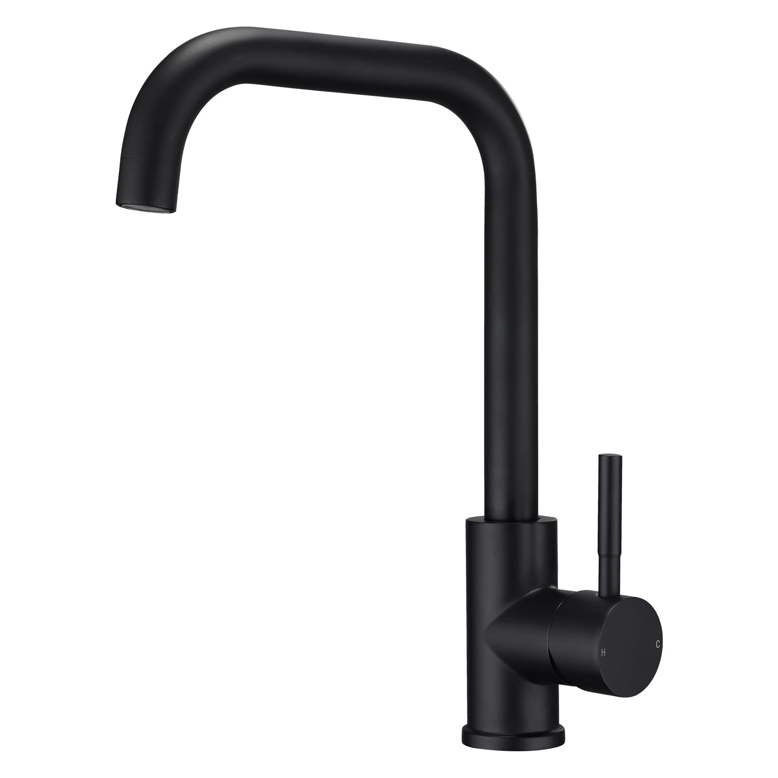 Kitchen Sink Mixer Tap Black Monobloc Mixers Faucet with 360 Swivel Spout, Mono L-Shaped Kitchen Taps with Rectangle Single Lever, Bar Tap with UK Standard Fittings, Matte Black