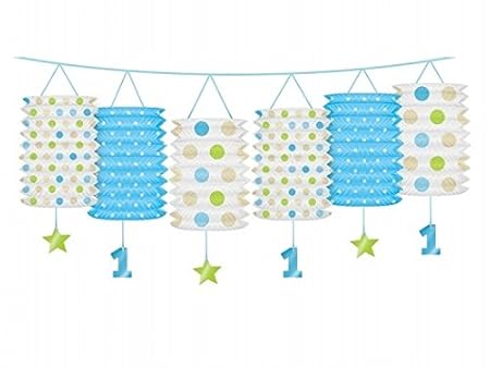 Laternen-Girlande zum ersten Geburtstag in blau oder rosa - Geburtstagsdekoration (blau)