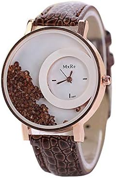 Clearance! Quistal Women's Watch Quicksand Rhinestone Wrist Watch Lady Quartz Watch with White Dial Analogue Display and Leather Strap