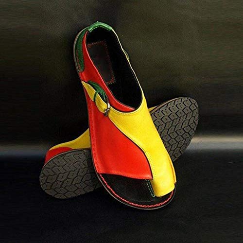 Women's Retro Roman Slides Sandals Comfy Espadrille Slide-on Open Toe Faux Leather Ankle Buckle Summer Flat Sandals