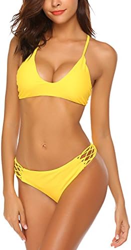 Oheetu Women Sexy Two Piece Swimwear Crochet Bikini Set Padded Top Swimsuit