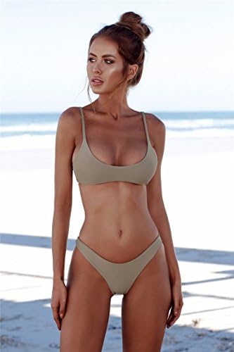 Womens Bikini Set Swimwear Brazilian Padded Top Swimsuit Solid Color Triangle Bottom