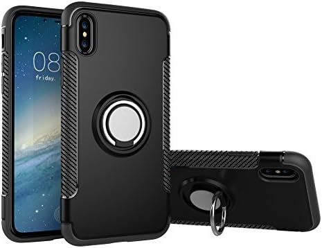 iPhone X Case Apple (Matte Black), High Impact Drop Protection, 360° Swivel Ring Holder Kick Stand, Shockproof TPU Non-Slip Rubber, Thin Flexible Profile, Elevated Lens for Best Protection