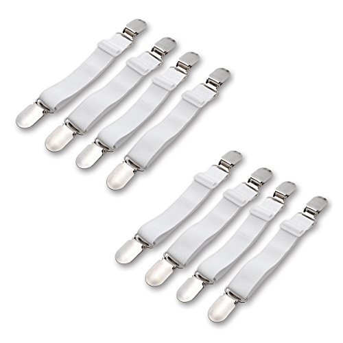 Fitnate Adjustable Bed Sheet Fastener, Heavy Duty Bed Sheet Suspenders Holder with Sturdy Metal Clips & Elastic Bungee Cords, Band Straps for All Bed Sheets, Mattress Pads, Tablecloths - 8 pcs