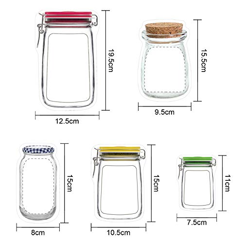 20 Pack Mason Jar Zipper Bags, Food Storage Snack Sandwich Zipper Bags, Reusable Airtight Seal Food Storage Bags, Leak-Proof Food Saver Bags for Travel Camping and Kids