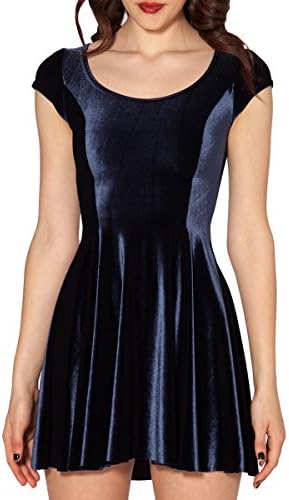 Sheoutfit Women's Hot Velvet Short Sleeve Cheerleader Skirt Dress Deep Blue Large