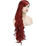 Acecharming Red Wig Women's Ladies Dark Red Long Fashion Natural Full Curly Wig Cosplay Wigs Party Wig with Cap