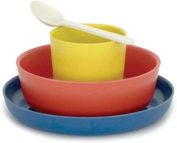 EKOBO Kid Dinnerware Set, Bamboo, Lemon/Tomato/RoyalBlue, 18 x 18 x 9 cm