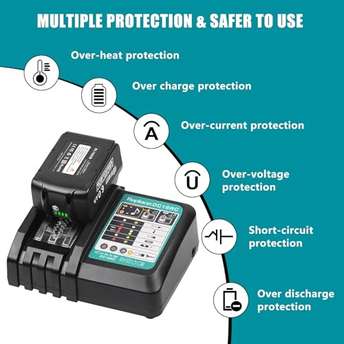 Leyootoolelec Replacement Battery for Makita 18V: 2-Packs 6.0Ah Lithium-ion Batteries Compatible BL1860B BL1850B BL1840B BL1860 BL1850 - with DC18RC Charger for Makita 18V Batteries