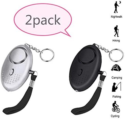 Personal Alarm Keychain with LED Light Emergency Self Defense for Women, Kids & Elderly. Security Safe Sound Rap Whistle Safety Siren Alarms (2Pack)