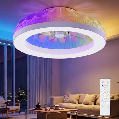 Ateroll Ceiling Fan with Light, 48CM RGB Chandelier Ceiling Fan with Remote Control, Silent Fan 6 Speeds with Timer and Memory, Reversible Fan 3000-6500K