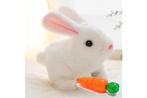 BYSKU Bunny Toys Educational Interactive Toys Bunnies Can Walk and Talk, 2024 Easter Plush Stuffed Bunny Toy, Electric Hopping Bunny Toys for Kids, Walking Hopping Wiggle Ears Twitch Nose (White)