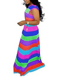 Vestido largo de verano para mujer con estampado de rayas y arcoíris, sin mangas, largo