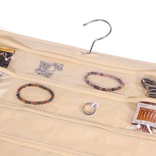 DIOMMELL 80 Pockets Hanging Jewelry Organizer for Women, Storage Bag for Earrings Necklace Bracelet Ring Accessory Display Holder, Beige