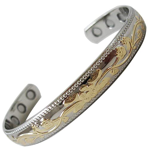 MnB Magnetics Copper Magnetic Bracelet with a Detailed Silver & Gold Finish, Unisex - High Power Magnets