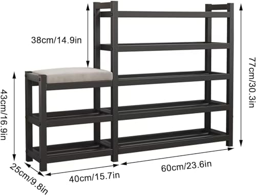 Shoe Rack with Bench, Metal Shoes Stand with Cushioned Seat, Free Standing Rake, Entryway Shoe Organizer Shelf, Multi-Function Organizer, Boots Storage Cabinet Shelf for Home, House (Style-A)