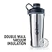 BlenderBottle Radian Shaker Cup Insulated Stainless Steel Water Bottle with Wire Whisk, 26-Ounce, Matte White