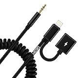 iPhone X Aux Charger Cord, DISDIM 2 in 1 Spring [Extension to 5FT] Lightning to 3.5mm Headphone Audio Jack Adapter with 8Pin Extend Charging Port Cable for iPhone X /8/8Plus,iOS 11 to Home/Car Stereos