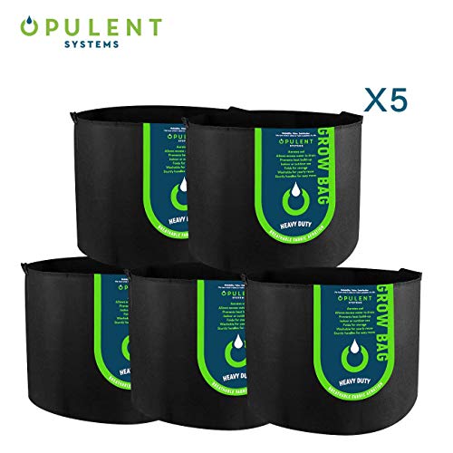 OPULENT SYSTEMS 5-Pack 20 Gallon Grow Bags Heavy Duty Thickened Nonwoven Fabric Containers for Potato/Plant Growing Pots with Handles (Black)