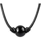 Anjiucc 1pc Handmade Gemstone Choker Necklace, Adjustable Wax Rope with Lucky Crystal Bead Pendant, Unisex Minimalist Jewelry
