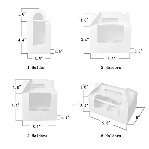 Bakery Cupcake Box White Cupcake Holder with Windows for 4 Cupcakes Handle Cupcake Box for Party (Set of 200)