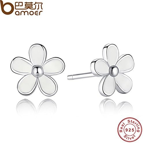 GemMart Jewelry 925 Sterling Silver Darling Daisy Stud Earring White Enamel With Clear CZ Compatible with Jewelry Special Store