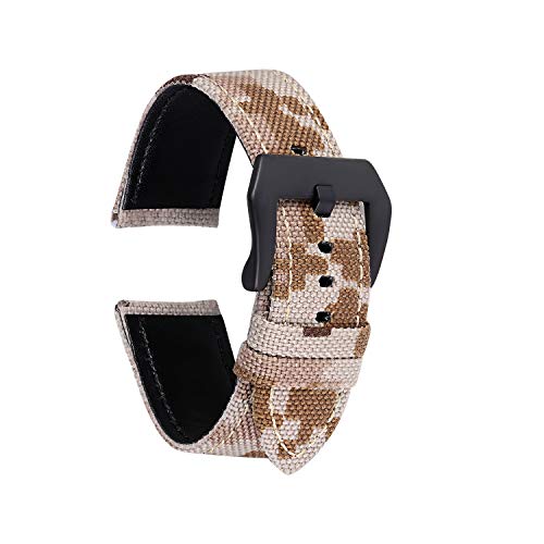 Straps Guy 22mm Cordura Canvas Quick Release Watch Band Strap, Lorica Leather Inner Liner, Stainless Steel Buckle Ballistic Nylon Camouflage Pattern in Desert Camo