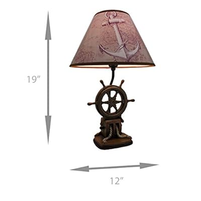 Captain's Destiny: Nautical Ship's Wheel Resin Table Lamp with Anchor Print Fabric Shade for Coastal, Beach or Pirate Themed Bedroom Decor, 19 Inches High 41DPGaTgkYL