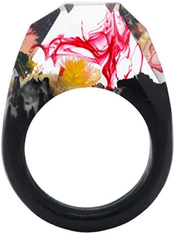 Handmade Colorful Flower World Wood Resin Ring for Women US Size #8