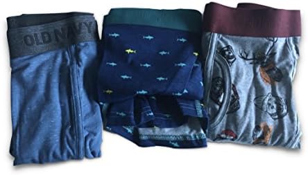 Old Navy Men's Lot of 3 Printed Boxer Briefs (X-Large 40-42" Waist) Brief (Sharks, Nature Animals Wearing Winter Accessories, Heather Blue)