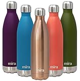 MIRA Vacuum Insulated Travel Water Bottle | Leak-proof Double Walled Stainless Steel Cola Shape Sports Water Bottle | No Sweating, Keeps Your Drink Hot & Cold | 25 Oz (750 ml) | Rose Gold