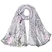E-Clover Herebuy - Unique Women's Floral Scarves: Chiffon Flowers & Birds Printed Scarf (Pink&Gray)