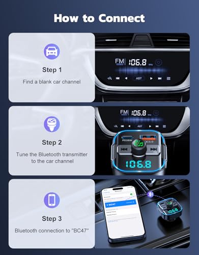 Glangeh 2026 Upgraded Bluetooth 5.3 Car Adapter【PD 36W+QC3.0 18W】, 2-in-1 Bluetooth FM Transmitter 【Dual Stronger Mics】& Fast Car Charger, Wireless Car Radio Adapter Hands-Free Kit, Siri Assistant