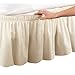Collections Etc Wrap Around Bed Skirt, Easy Fit Elastic Dust Ruffle, Ivory/Yellow, Queen/King