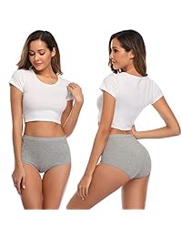 Envlon Ropa interior de algodón para mujer, de cintura alta, cobertura total, bragas para mujer
