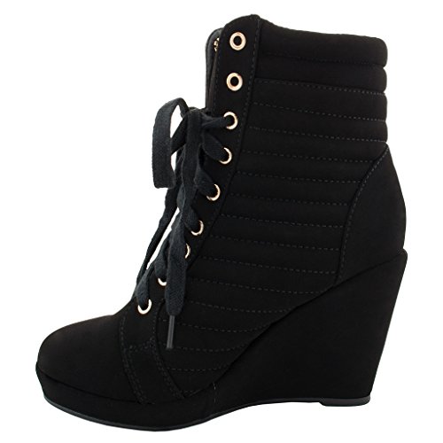 Women High Top Wedge Heel Sneakers Platform Lace Up Tennis Shoes Ankle