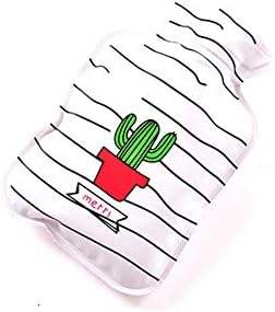 Qifumaer 1pc Hot Water Bottles Warm Water Heating Bags Heater with Cover for Women Girls Kids Cartoon Mini Water Filling Relieve Dysmenorrhea Pain Cooling PVC White Cactus 17 * 11cm