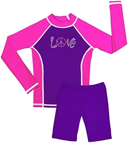 grUVywear UV Sun Protective(UPF 50+) Girls Long Sleeve Rashguard Top & Swim Short Set