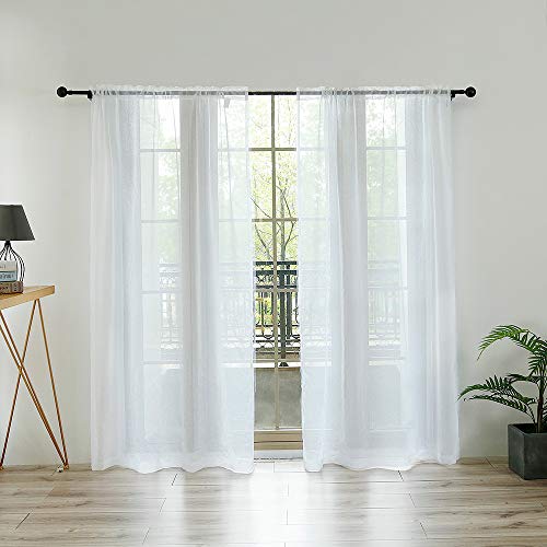 Anjee 4 Panels White Sheer Curtains 45 Inches Long, Rod Pocket Window Treatment Sheer Voile Drapes for Bedroom, Living Room, Kitchen, W54 x L45 Inch