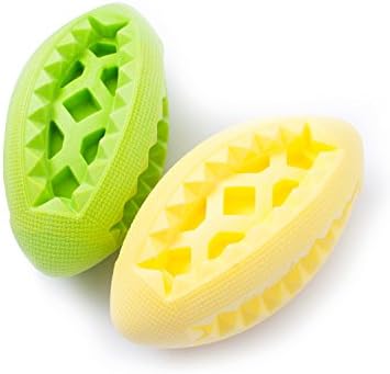 Fluffy Paws 2 Pack Dog Treat Ball - Soft Rubber Toy Football, Dental Treat and Bite Resistant, Durable Non-Toxic, Training Toy for Small and Medium Dog Puppy - 5", Green & Yellow