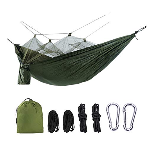 Baron Outdoor Camping Mosquito net Hammock Travel Leisure Camping Anti-Mosquito Parachute Cloth Swing Army Green Double Hammock