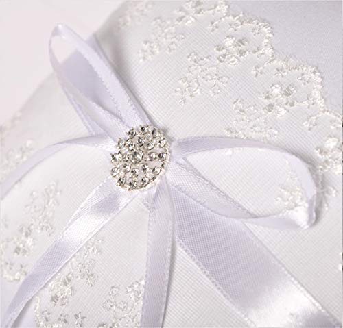 image for Qingbei Rina Bridal Wedding Ring Pillow with Satin Rhinestones Lace fo