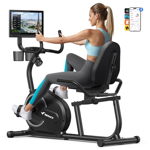 MERACH Liegeergometer für Zuhause mit mit Neuem 15,6" FHD-Bildschirm, Heimtrainer Fahrrad mit 8 verstellbaren Widerstandsstufen, exklusiver App-Konnek