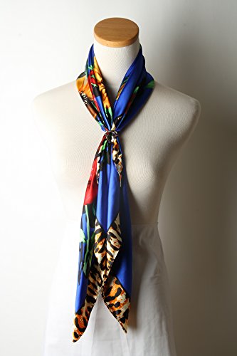 corciova Ladies Pretty Satin Neckerchief Square Scarf headband 35 x 35 inches Flowers Leopard Blue