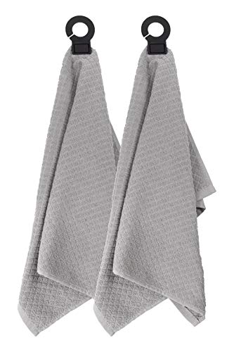 Ritz Hook and Hang Towel with Permanent Rubber Hook for Kitchen, Bathroom, Mudroom, Laundry Room, Extra-Large, 18" X 28", Machine Washable, 2 Pack, Titanium