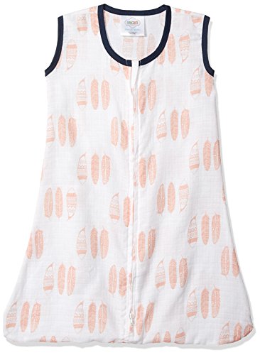 Bacati Olivia Tribal Feathers 100% Cotton Breathable Muslin Sleeping Bag, Coral/Navy, Medium