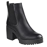 Beston EJ03 Women's Elastic Goring Pull On Platform Heeled Chelsea Ankle Booties