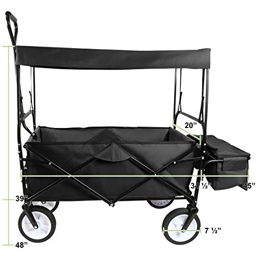 Flex HQ Collapsible Outdoor Utility Wagon Cart with Top Canopy Black with New and Improved Extra Padding