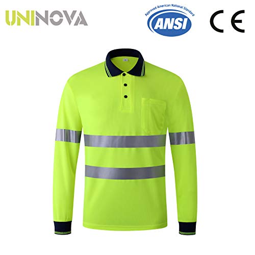Uninova Safety Shirt High Visibility - Reflective Polo Shirt Long Sleeve for Men and Women - ANSI/ISEA Standards (Medium, Long Sleeve)
