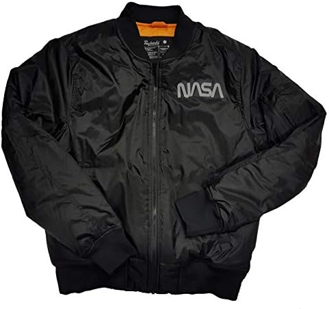 NASA Worm Reflective Logo Men's MA-1 Style Bomber Jacket (VP) (2XL 54") Black